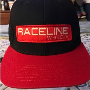 Race line wheels snapback hat,black and red!